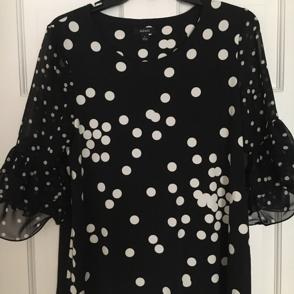 ALFANI BLACK and WHITE POLKA-DOT BLOUSE - NWOT